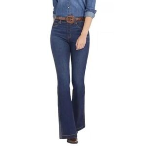 Spanx Pull On Flare Jeans Women's 1x Tall Dark Wash Slimming Shaping Comfort